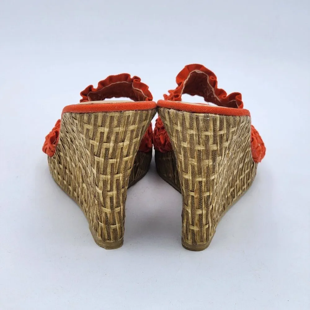 Rue 21 Y2K Vintage Ruched Stretch Straw Woven Wedge Slide Sandal Orange Size 7/8